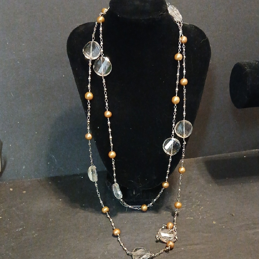 Long Faux Crystal Chain Necklace